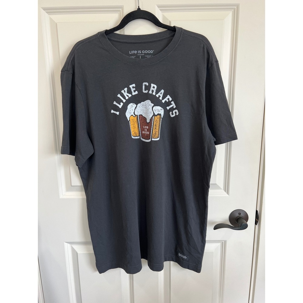 NWT Life is Good "I Like Crafts" Beer Graphic T-Shirt Dark Gray Size Large